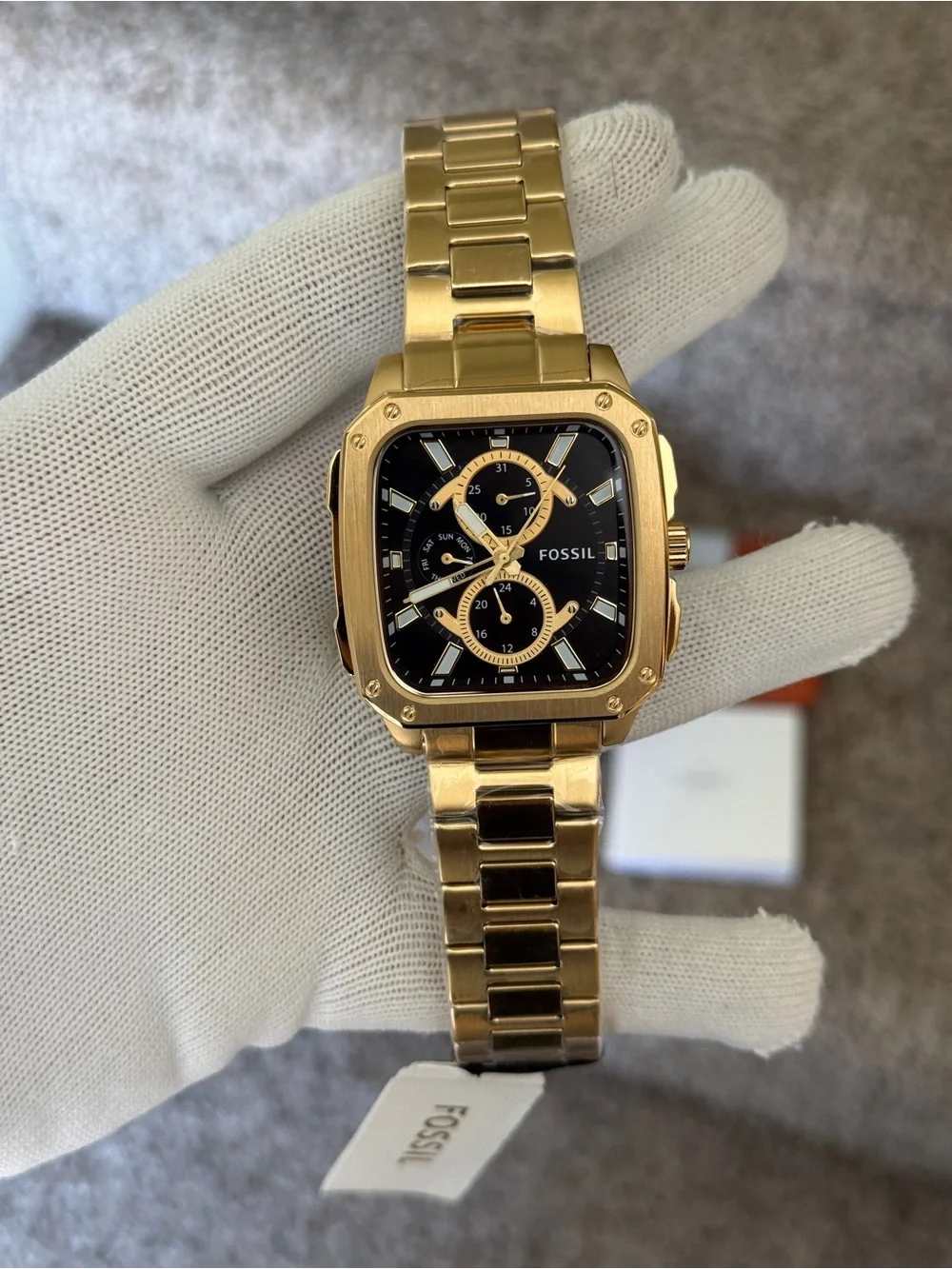 Fossil Gold and Black Square Chronograph Bracelet mens Watch